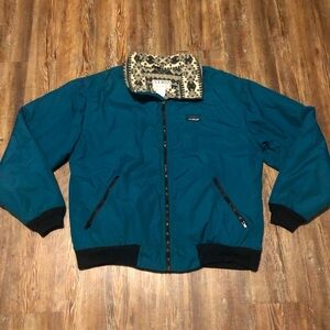 L.L. Bean Teal Jacket with Leopard Print Collar